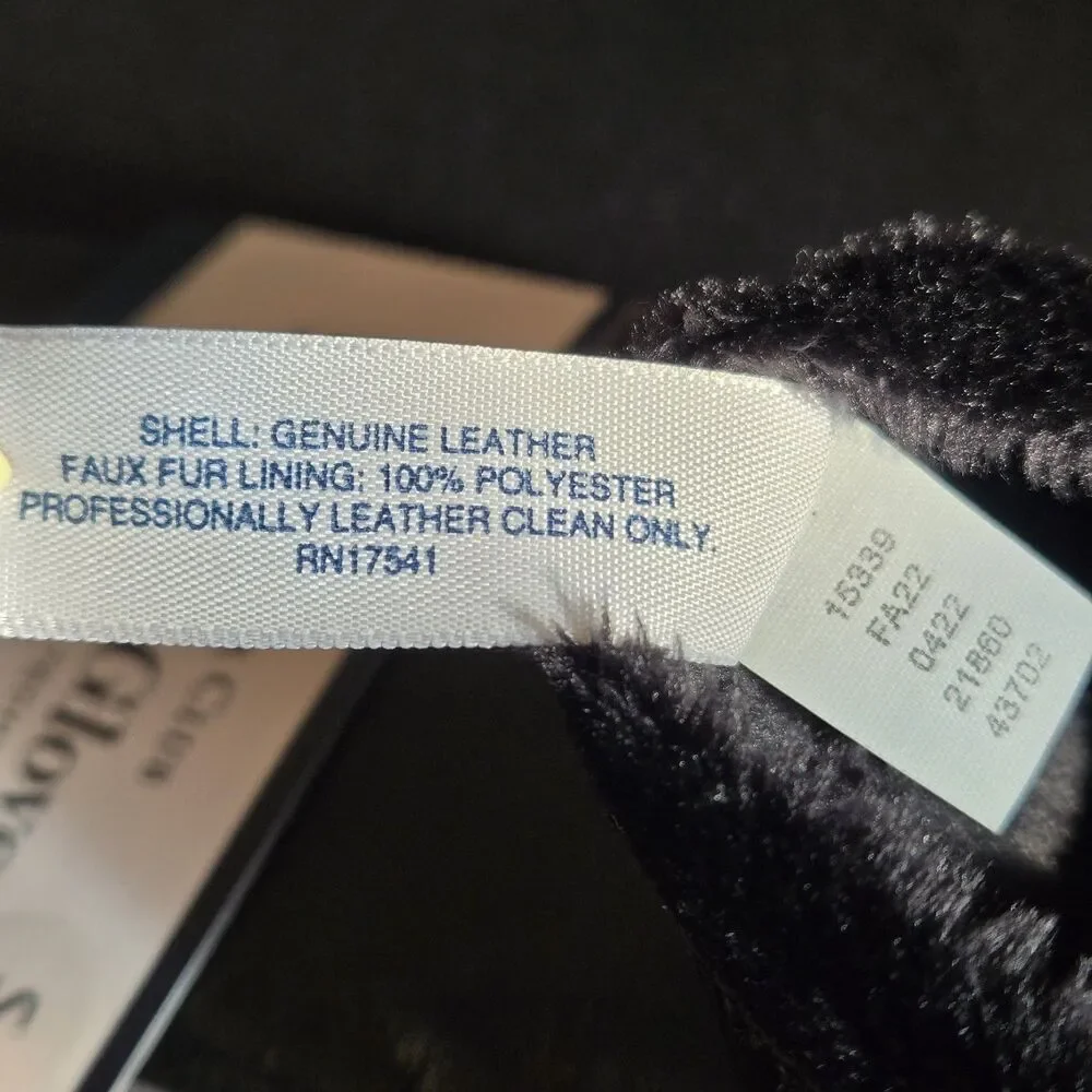 Women's Charter Club Leather Black Gloves Size S Fleece Lined Touch Screen Tech
